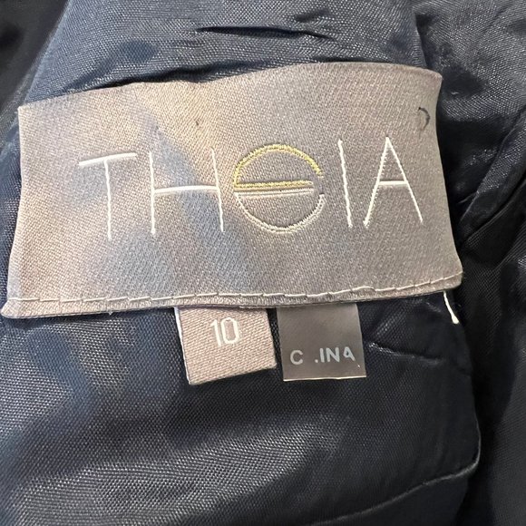 Theia Navy Blue High Low V-Neck Gown Size 10 - Picture 4 of 6